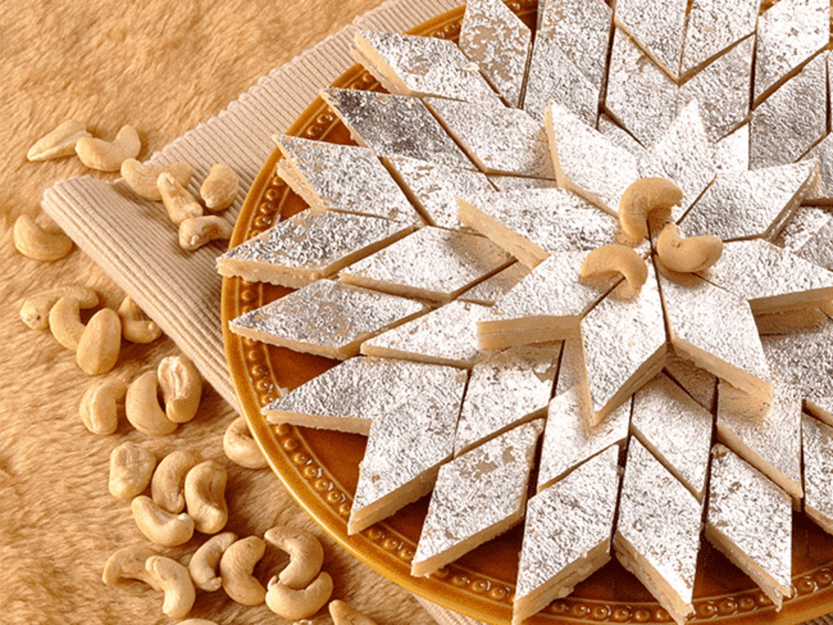 Close up of kaju katli sweets
